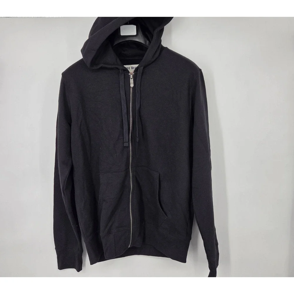 TRUE RELIGION Hoodie Men's Large Black Gold Horseshoe Full‎ Zip Up Sweatshirt
